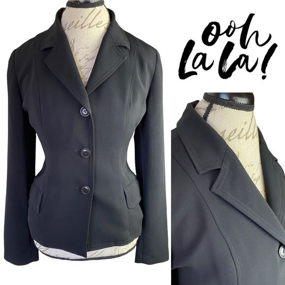 Frenchi Tailored Single Breast Double Stitch 3 Button Crop Black Blazer Women L - Picture 1 of 13